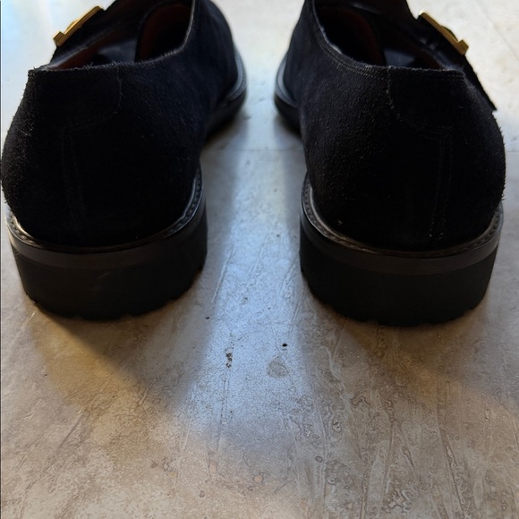 Salvatore Ferragamo Black Suede Monk Strap Oxfords with Gold Buckles main image 8